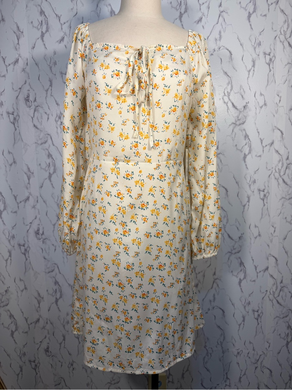 Tash + Sophie Printed Long Puff Sleeve A-Line Dress – Ivory Multi – M NWT
